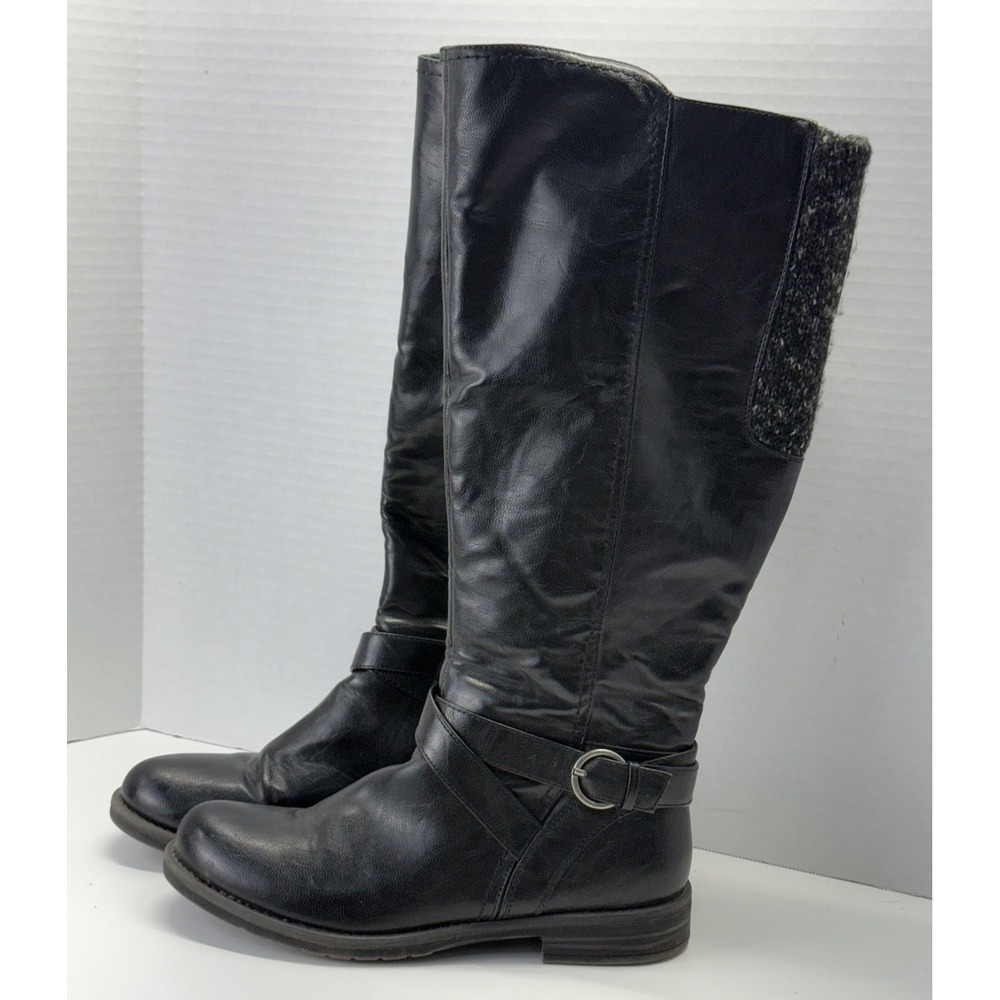 Baretraps Carrie Women's Sz 7M Wide Calf Black Faux Leather Knee-High Boots